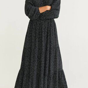 MNG Basics Black Micro Polka Dot Long Sleeve Maxi Dress - Size - 6